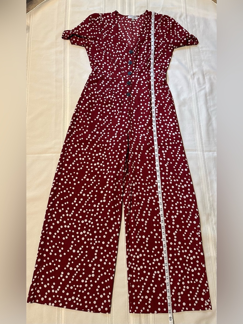 Hayden Los Angeles V-Neck Burgundy Polka Dot Button-Front Jumpsuit - Picture 9 of 16